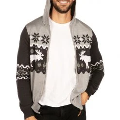 Tipsy Elves Men's Winter Moose Zip Up Hooded Sweater