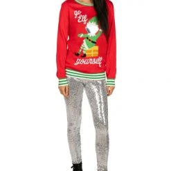 Tipsy Elves Women's Go Elf Yourself Ugly Christmas Sweater