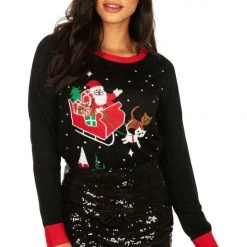 Tipsy Elves Women's Meowy Christmas Sleigh Light Up Ugly Christmas Sweater 6 Tipsy Elves Women's Meowy Christmas Sleigh Light Up Ugly Christmas Sweater