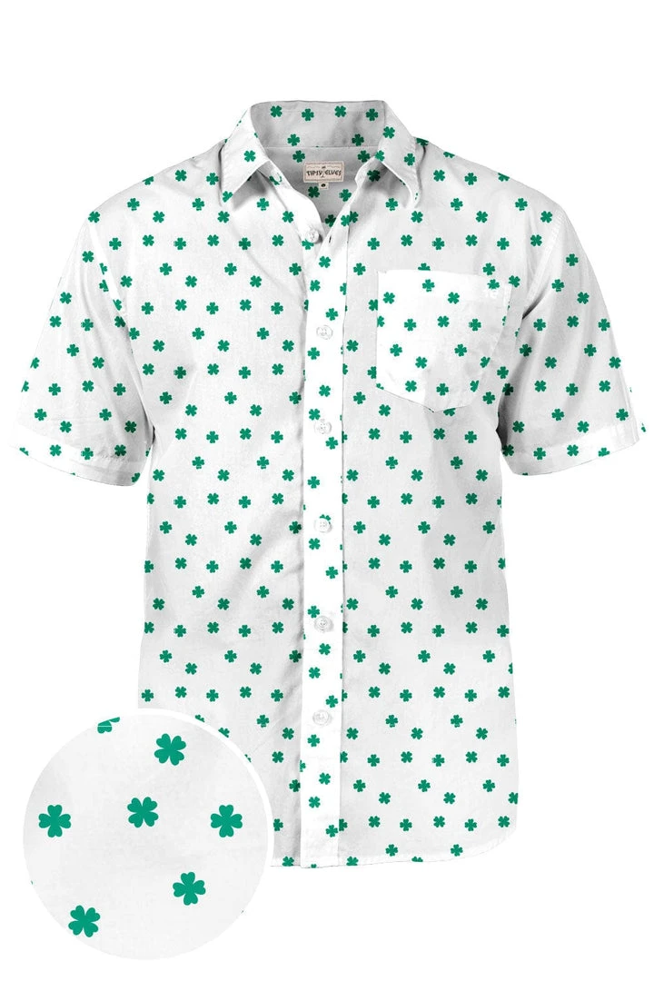 Tipsy Elves Men's White Crushin' Clovers Button Down Shirt 4 Tipsy Elves Men's White Crushin' Clovers Button Down Shirt