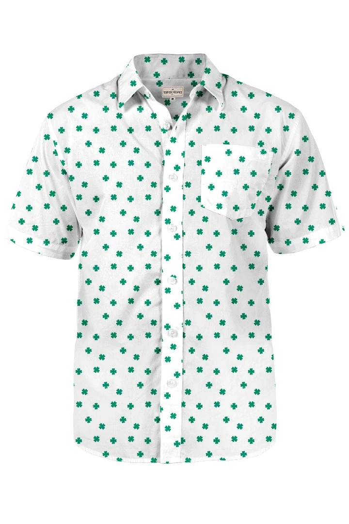 Tipsy Elves Men's White Crushin' Clovers Button Down Shirt 10 Tipsy Elves Men's White Crushin' Clovers Button Down Shirt