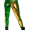 Tipsy Elves Women Green And Gold Reversible Sequin Mid-Waisted Leggings 1 Tipsy Elves Women Green And Gold Reversible Sequin Mid-Waisted Leggings