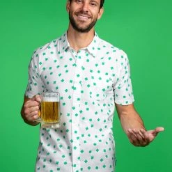 Tipsy Elves Men's White Crushin' Clovers Button Down Shirt