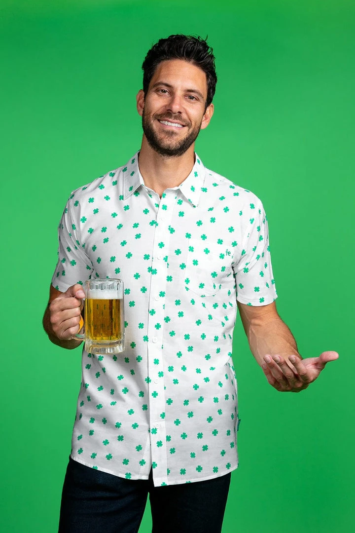 Tipsy Elves Men's White Crushin' Clovers Button Down Shirt 3 Tipsy Elves Men's White Crushin' Clovers Button Down Shirt