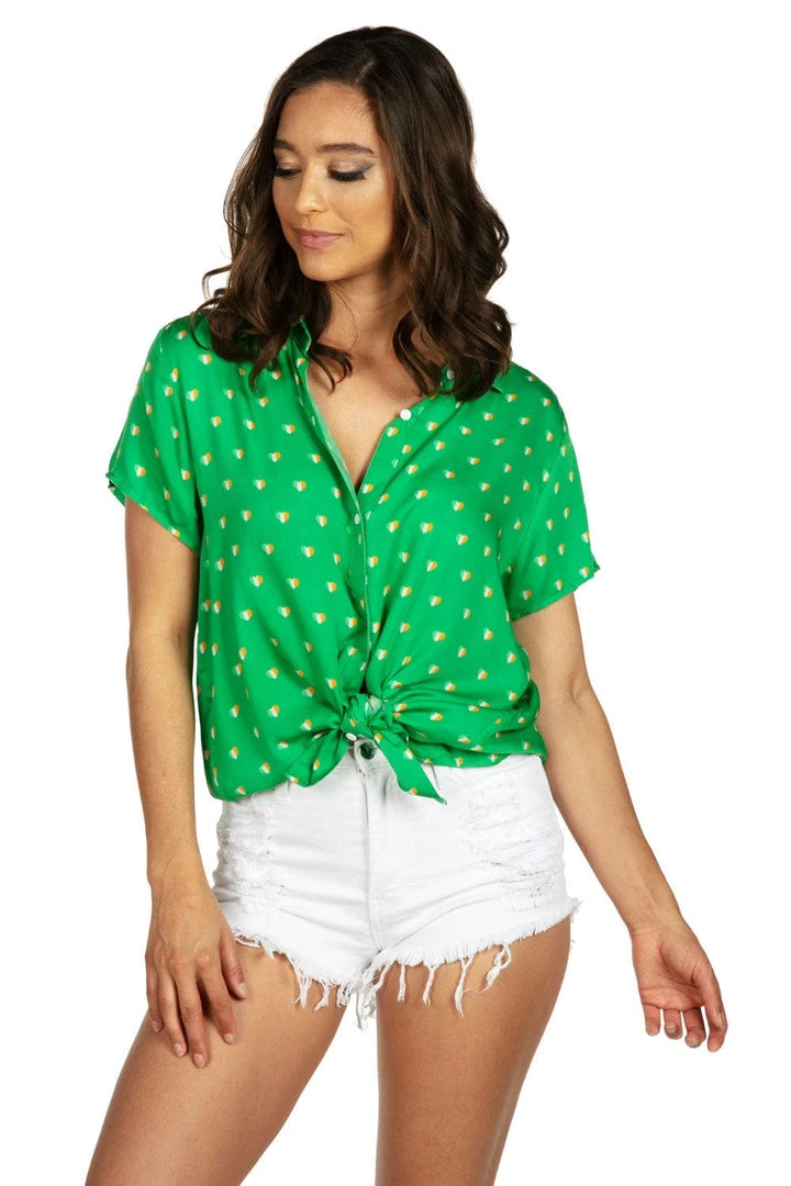 Tipsy Elves Women's Irish Heart Button Down Shirt 8 Tipsy Elves Women's Irish Heart Button Down Shirt