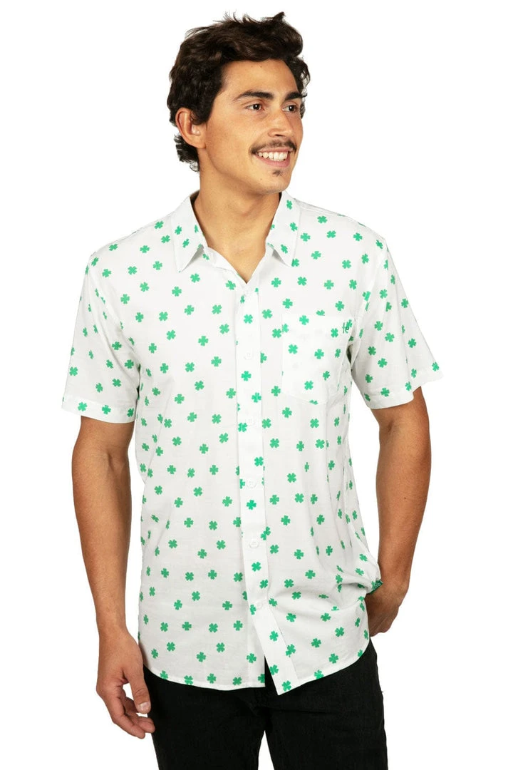 Tipsy Elves Men's White Crushin' Clovers Button Down Shirt 5 Tipsy Elves Men's White Crushin' Clovers Button Down Shirt