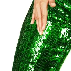 Tipsy Elves Women Green And Gold Reversible Sequin Mid-Waisted Leggings