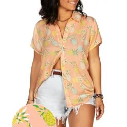 Tipsy Elves Women's Pina Colada Hawaiian Shirt 10 Tipsy Elves Women's Pina Colada Hawaiian Shirt