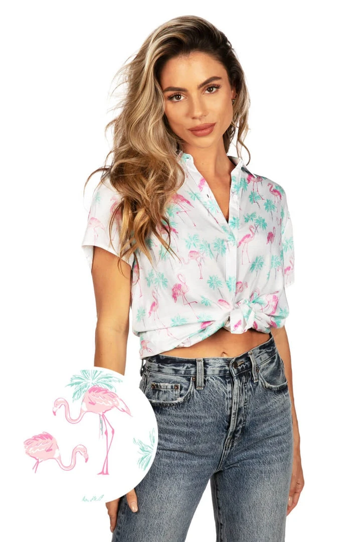 Tipsy Elves Women's Single & Ready To Flamingle Hawaiian Shirt 3 Tipsy Elves Women's Single & Ready To Flamingle Hawaiian Shirt