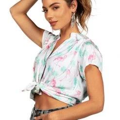 Tipsy Elves Women's Single & Ready To Flamingle Hawaiian Shirt 9 Tipsy Elves Women's Single & Ready To Flamingle Hawaiian Shirt