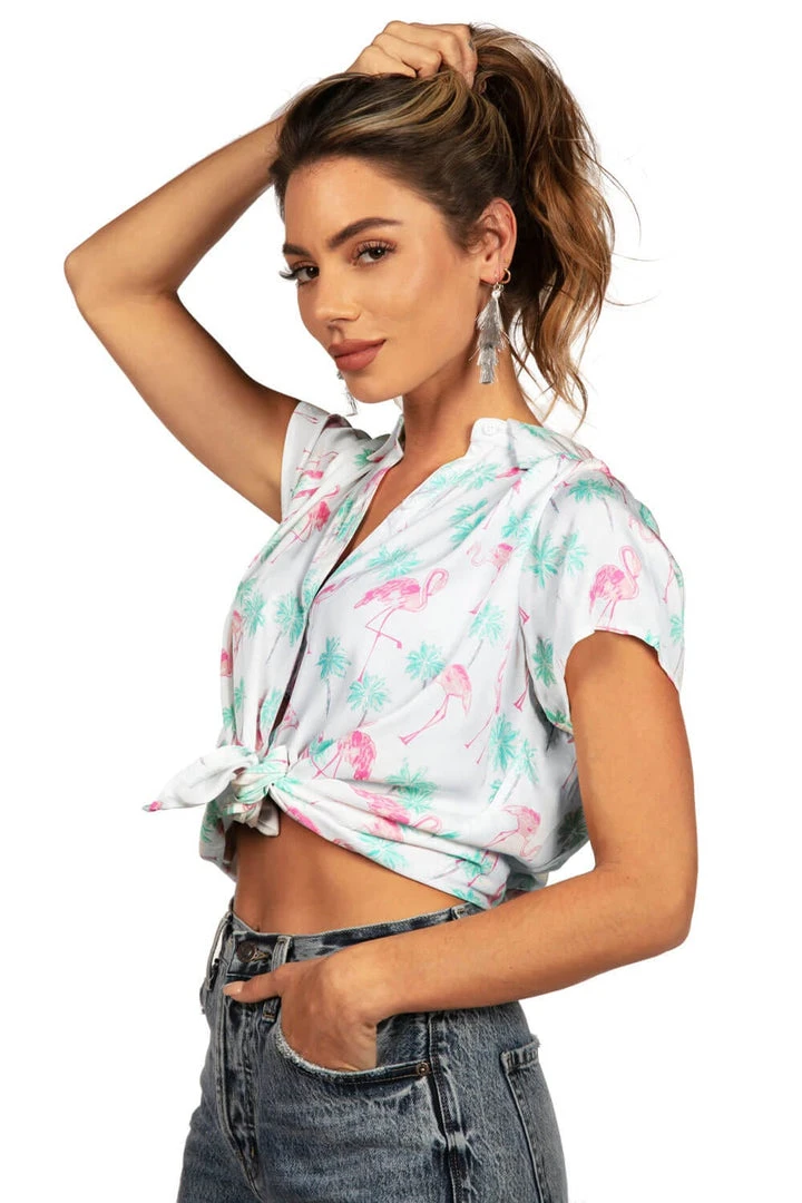 Tipsy Elves Women's Single & Ready To Flamingle Hawaiian Shirt 6 Tipsy Elves Women's Single & Ready To Flamingle Hawaiian Shirt