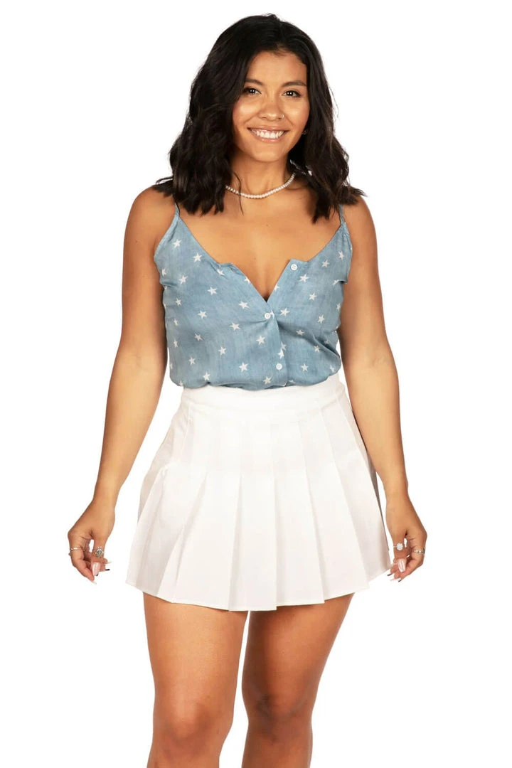 Tipsy Elves Women's Chambray Flag Button Down Tank Top 6 Tipsy Elves Women's Chambray Flag Button Down Tank Top