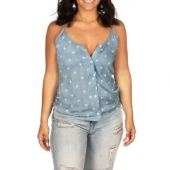Tipsy Elves Women's Chambray Flag Button Down Tank Top 11 Tipsy Elves Women's Chambray Flag Button Down Tank Top