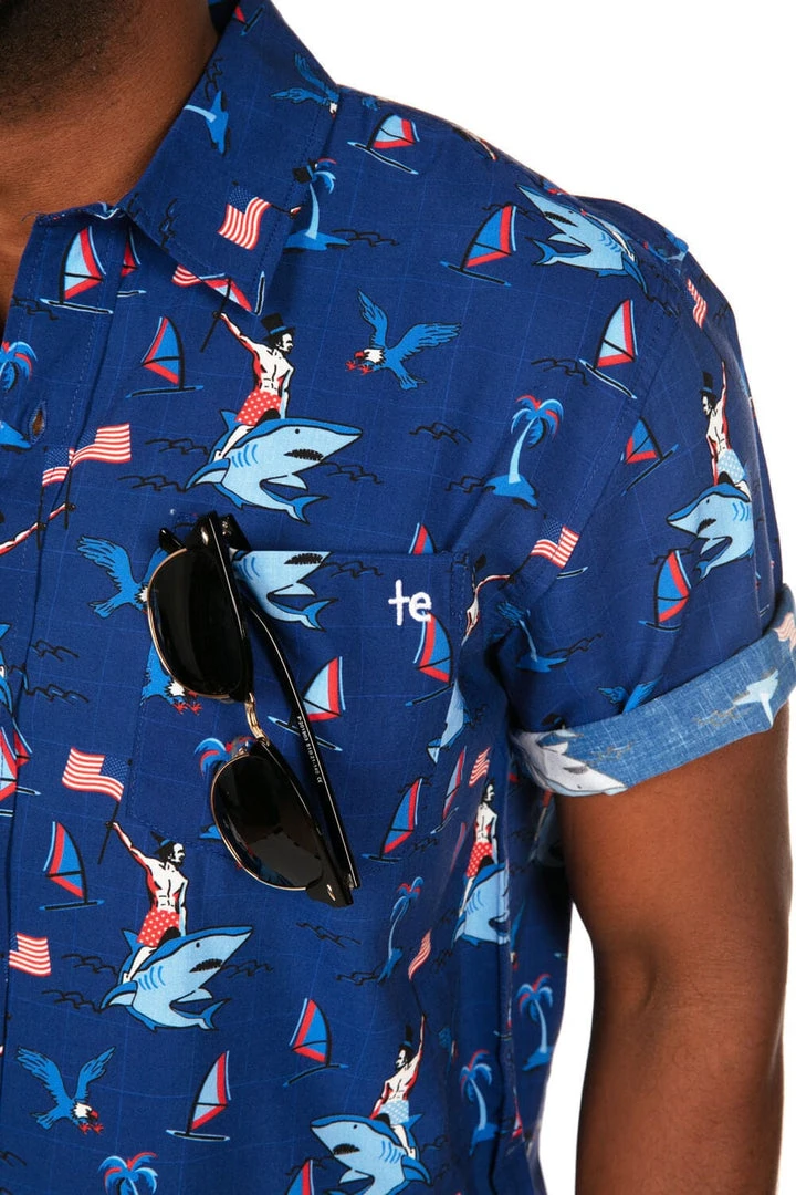 Tipsy Elves Men's Fin Riding Founder Button Down Shirt 8 Tipsy Elves Men's Fin Riding Founder Button Down Shirt