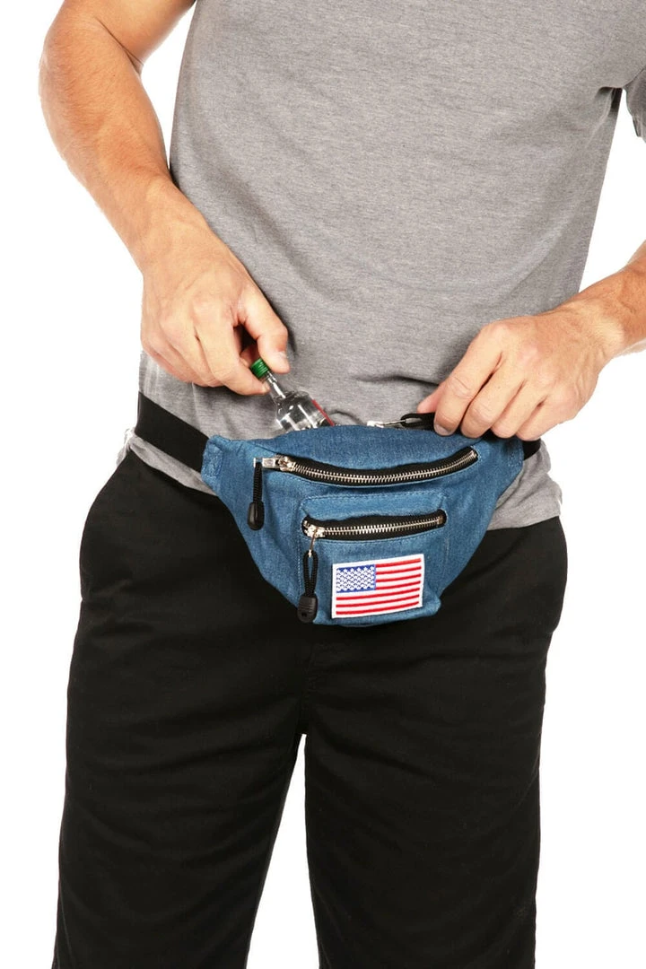 Tipsy Elves Blue Jean Buckle Fanny Pack With Drink Holder 4 Tipsy Elves Blue Jean Buckle Fanny Pack With Drink Holder