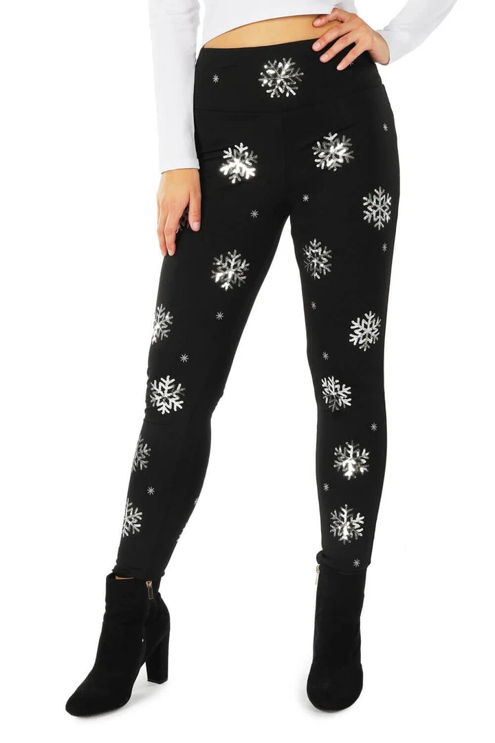 Tipsy Elves Women Sequined Snowflake High Waisted Leggings 3 Tipsy Elves Women Sequined Snowflake High Waisted Leggings