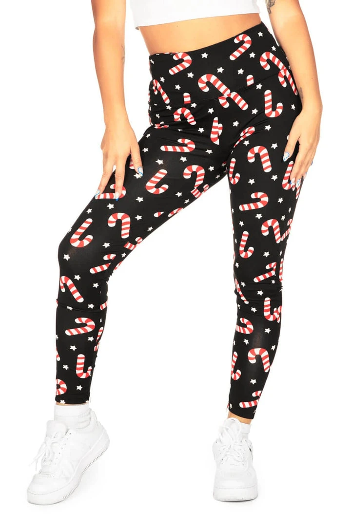 Tipsy Elves Candy Cane High Waisted Leggings Women 3 Tipsy Elves Candy Cane High Waisted Leggings Women