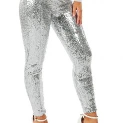 Tipsy Elves Women Silver Sequin High Waisted Leggings