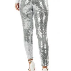 Tipsy Elves Women Silver Sequin High Waisted Leggings 5 Tipsy Elves Women Silver Sequin High Waisted Leggings