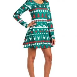 Tipsy Elves Women's Green Fair Isle Dress