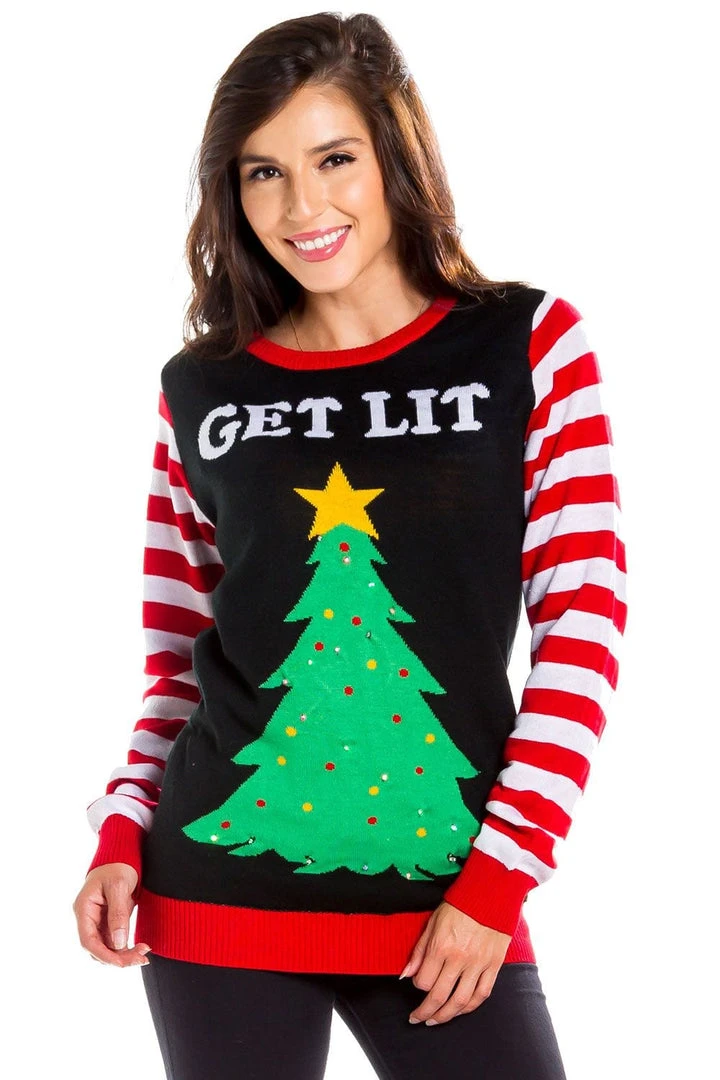 Tipsy Elves Women's Get Lit Light Up Ugly Christmas Sweater 9 Tipsy Elves Women's Get Lit Light Up Ugly Christmas Sweater