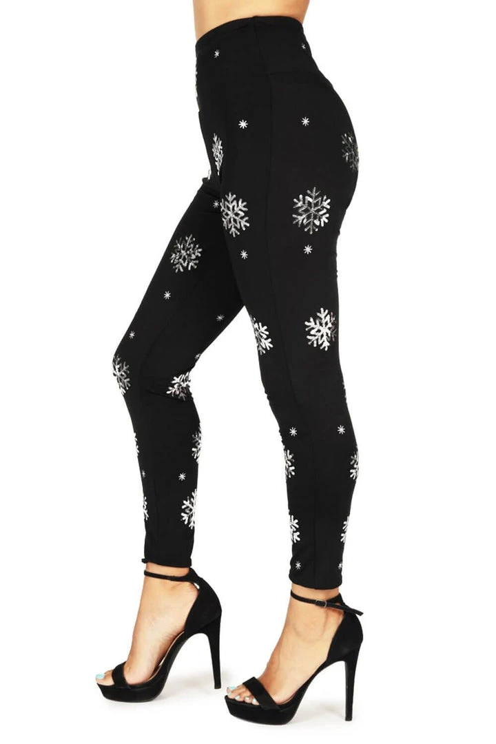 Tipsy Elves Women Sequined Snowflake High Waisted Leggings 5 Tipsy Elves Women Sequined Snowflake High Waisted Leggings