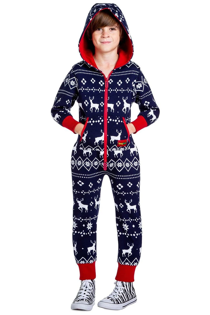 Tipsy Elves Holidays & Occasions Boy's / Girl's Blue Fair Isle Reindeer Jumpsuit 3 Tipsy Elves Holidays & Occasions Boy's / Girl's Blue Fair Isle Reindeer Jumpsuit