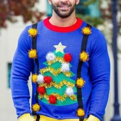 Tipsy Elves Men's Ugly Christmas Tree Sweater With Suspenders