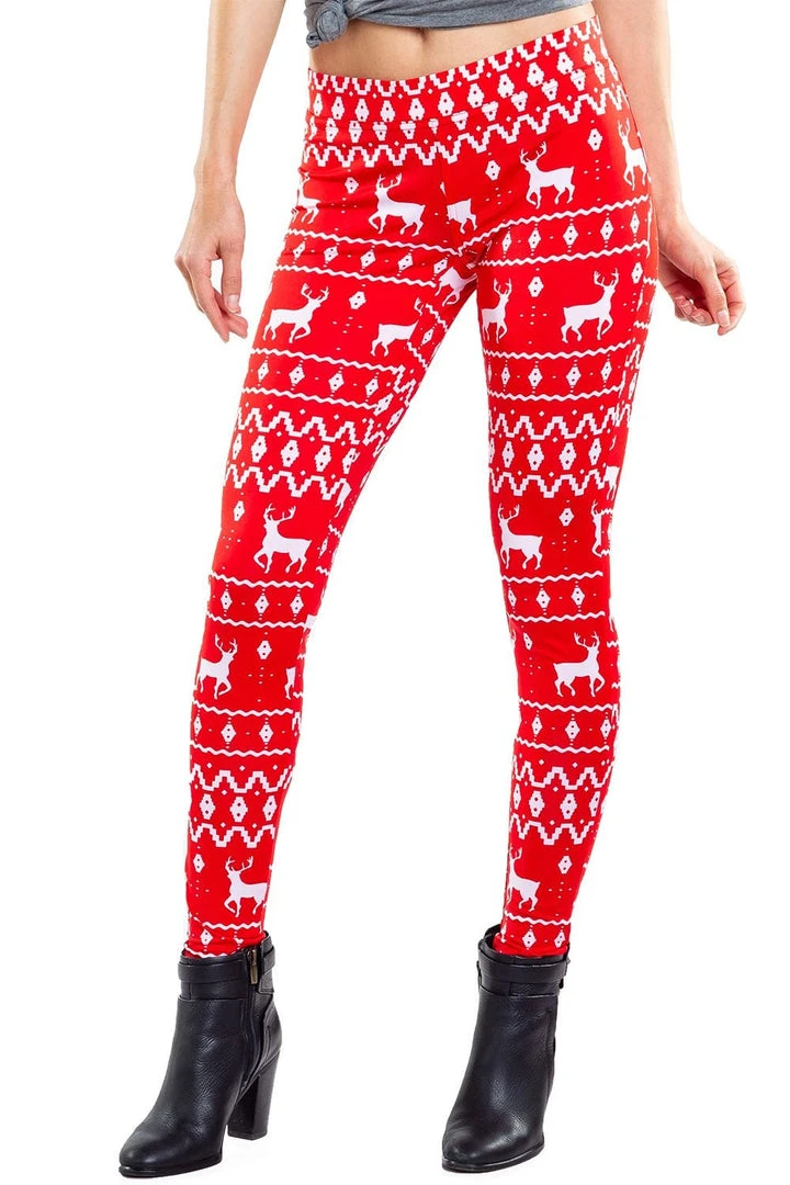 Tipsy Elves Red Reindeer Leggings Women 3 Tipsy Elves Red Reindeer Leggings Women