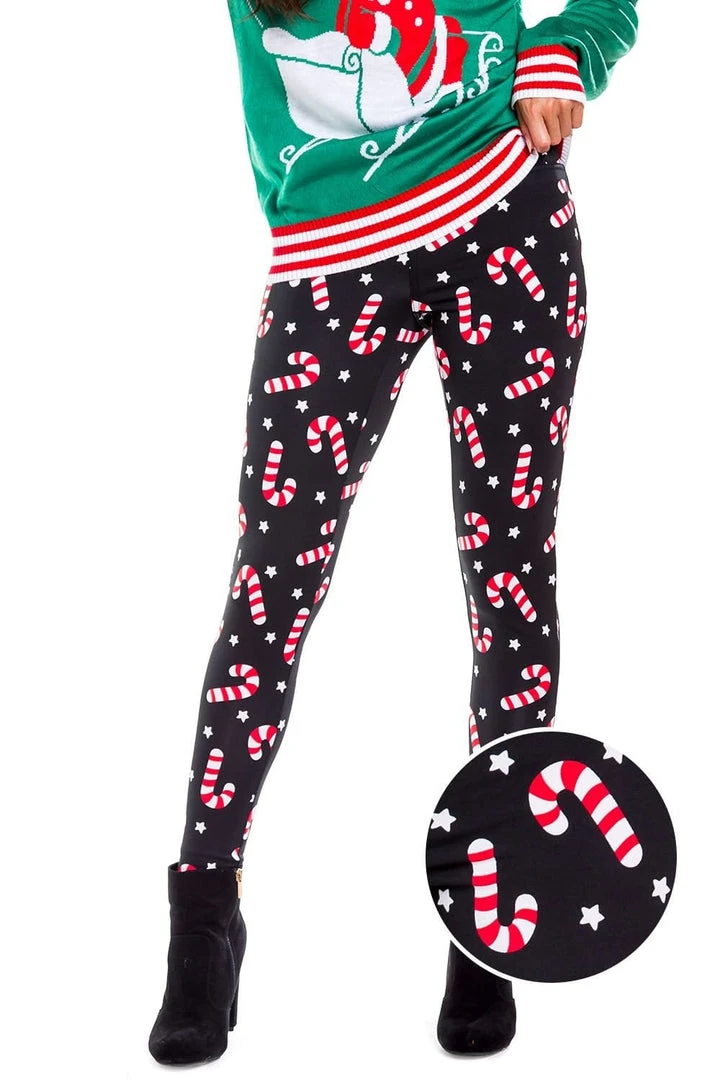 Tipsy Elves Women Candy Cane Leggings 3 Tipsy Elves Women Candy Cane Leggings