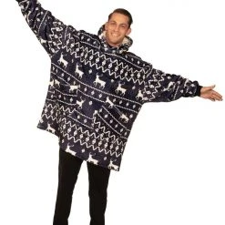 Tipsy Elves Blue Reindeer Blanket Hoodie