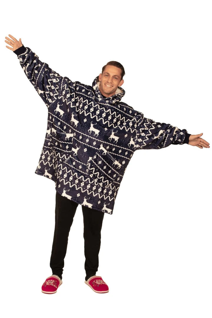 Tipsy Elves Blue Reindeer Blanket Hoodie 4 Tipsy Elves Blue Reindeer Blanket Hoodie