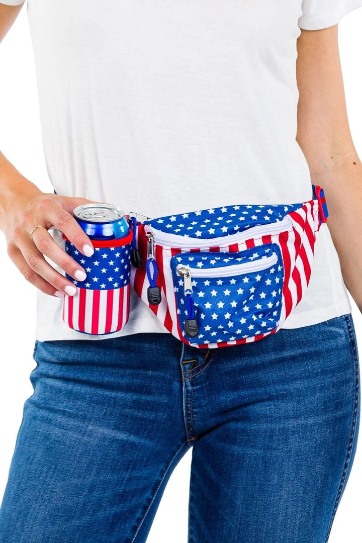 Tipsy Elves Freedom Fanny Pack W/ Drink Holder Patriotic 4 Tipsy Elves Freedom Fanny Pack W/ Drink Holder Patriotic