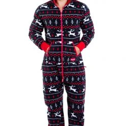 Tipsy Elves Men's Black And Red Fair Isle Jumpsuit