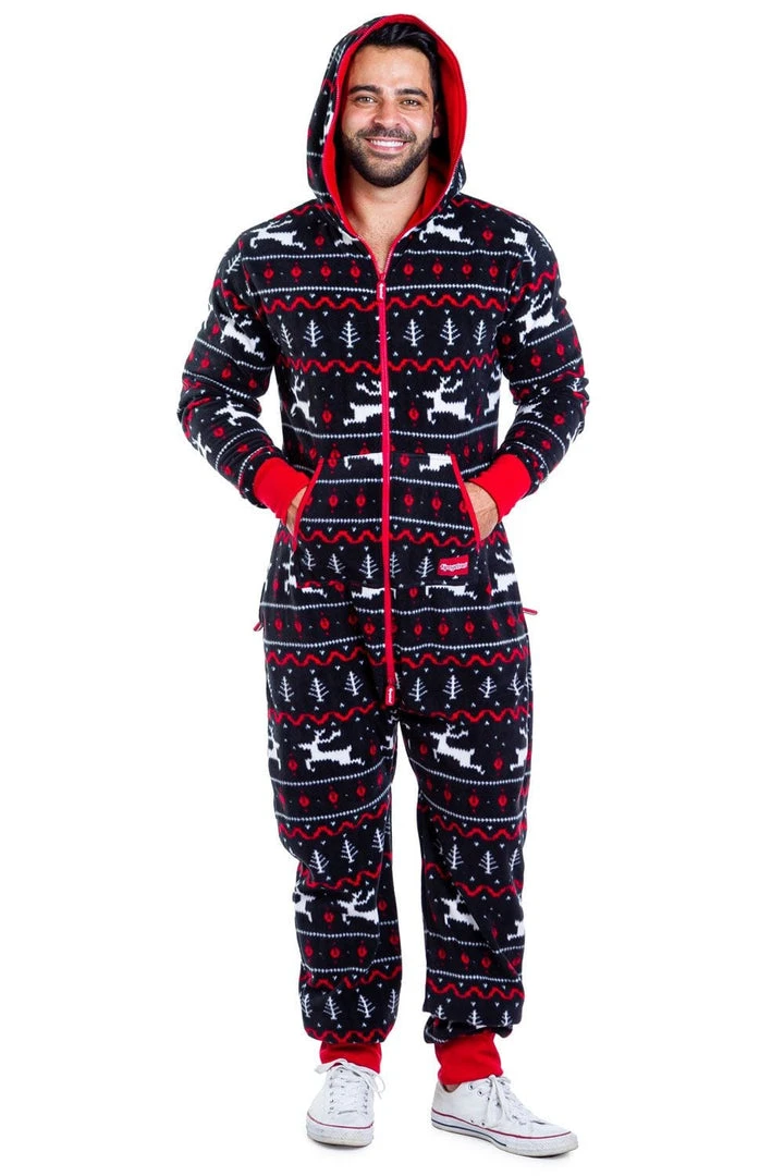 Tipsy Elves Men's Black And Red Fair Isle Jumpsuit 4 Tipsy Elves Men's Black And Red Fair Isle Jumpsuit