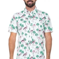 Tipsy Elves Spring Men's Single & Ready To Flamingle Hawaiian Shirt 10 Tipsy Elves Spring Men's Single & Ready To Flamingle Hawaiian Shirt