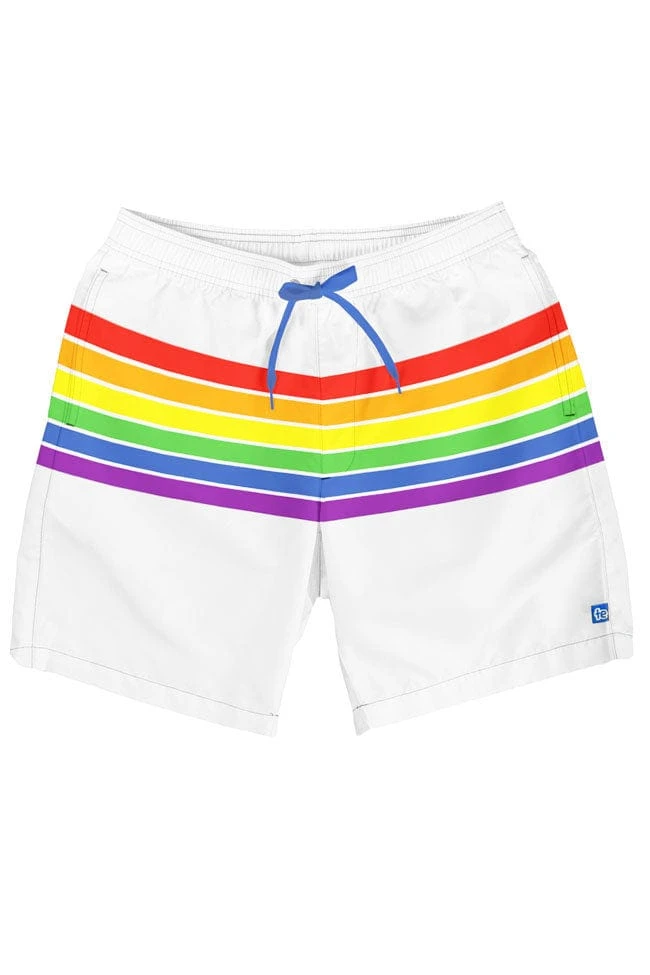 Tipsy Elves White Rainbow Stretch Swim Trunks - Men's Cut 3 Tipsy Elves White Rainbow Stretch Swim Trunks - Men's Cut
