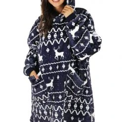 Tipsy Elves Blue Reindeer Blanket Hoodie