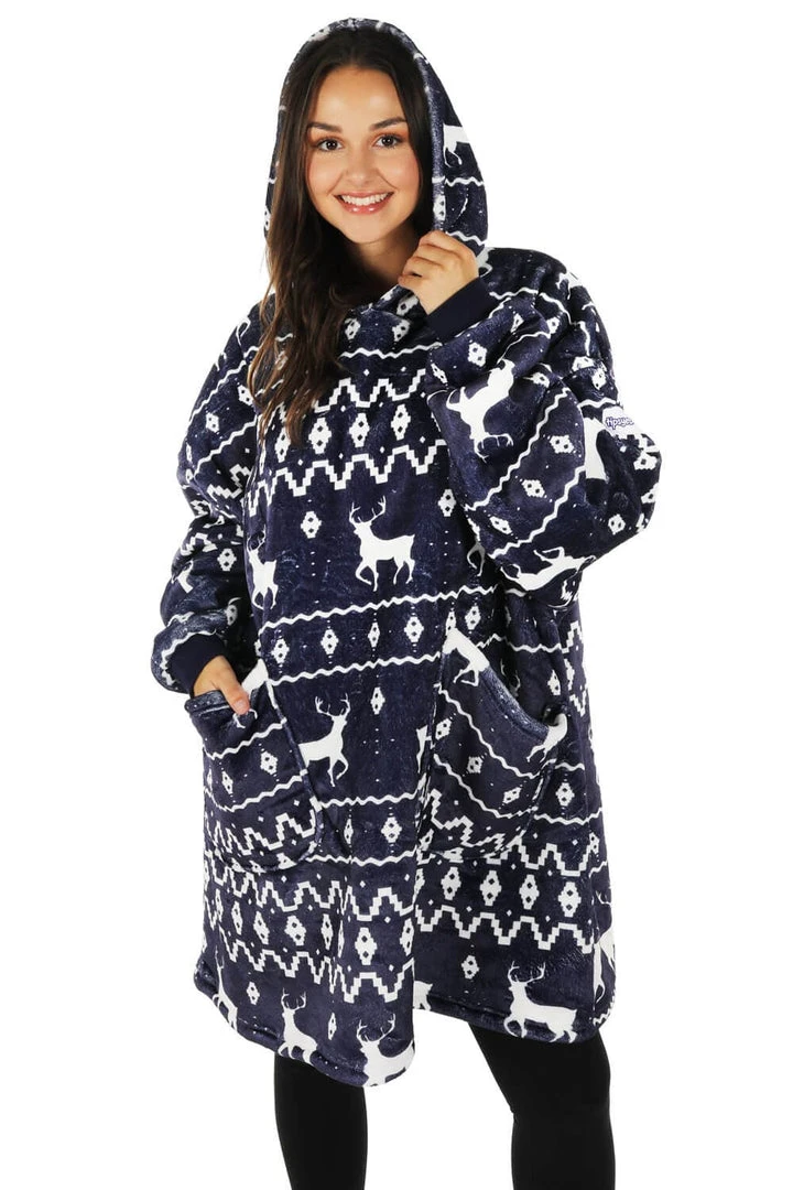 Tipsy Elves Blue Reindeer Blanket Hoodie 3 Tipsy Elves Blue Reindeer Blanket Hoodie