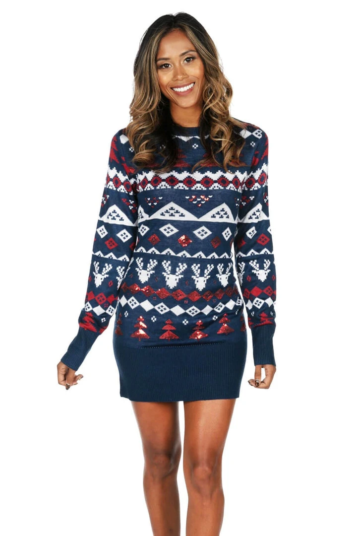 Tipsy Elves Sequin Fair Isle Sweater Dress Women 3 Tipsy Elves Sequin Fair Isle Sweater Dress Women