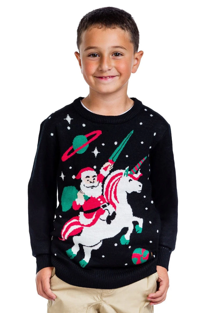 Tipsy Elves Kids & Baby Boy's / Girl's Santa Unicorn Sweater 5 Tipsy Elves Kids & Baby Boy's / Girl's Santa Unicorn Sweater