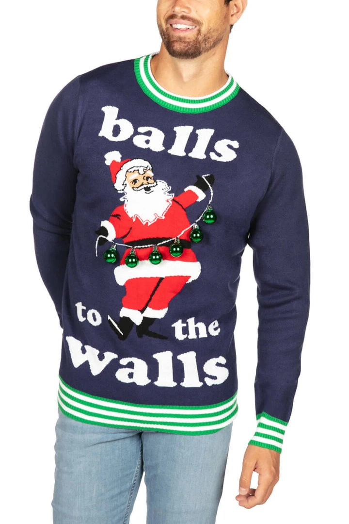 Tipsy Elves Men's Balls To The Walls Ugly Christmas Sweater 3 Tipsy Elves Men's Balls To The Walls Ugly Christmas Sweater