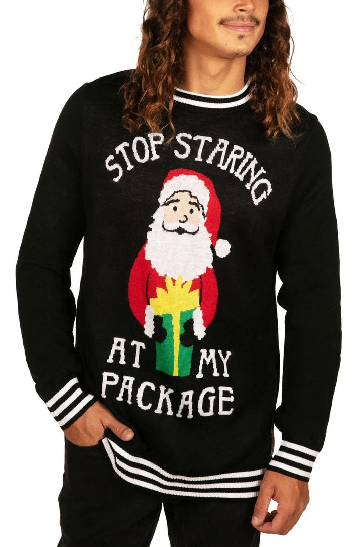 Tipsy Elves Men's Stop Staring Ugly Christmas Sweater 3 Tipsy Elves Men's Stop Staring Ugly Christmas Sweater