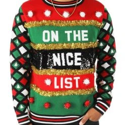 Tipsy Elves Men's Naughty Or Nice Reversible Sequin Ugly Christmas Sweater