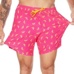 Tipsy Elves Spring Pink Banana Peel Stretch Swim Trunks