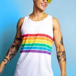Tipsy Elves White Rainbow All The Way Tank Top - Men's Cut