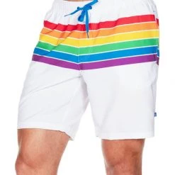 Tipsy Elves White Rainbow Stretch Swim Trunks - Men's Cut 8 Tipsy Elves White Rainbow Stretch Swim Trunks - Men's Cut