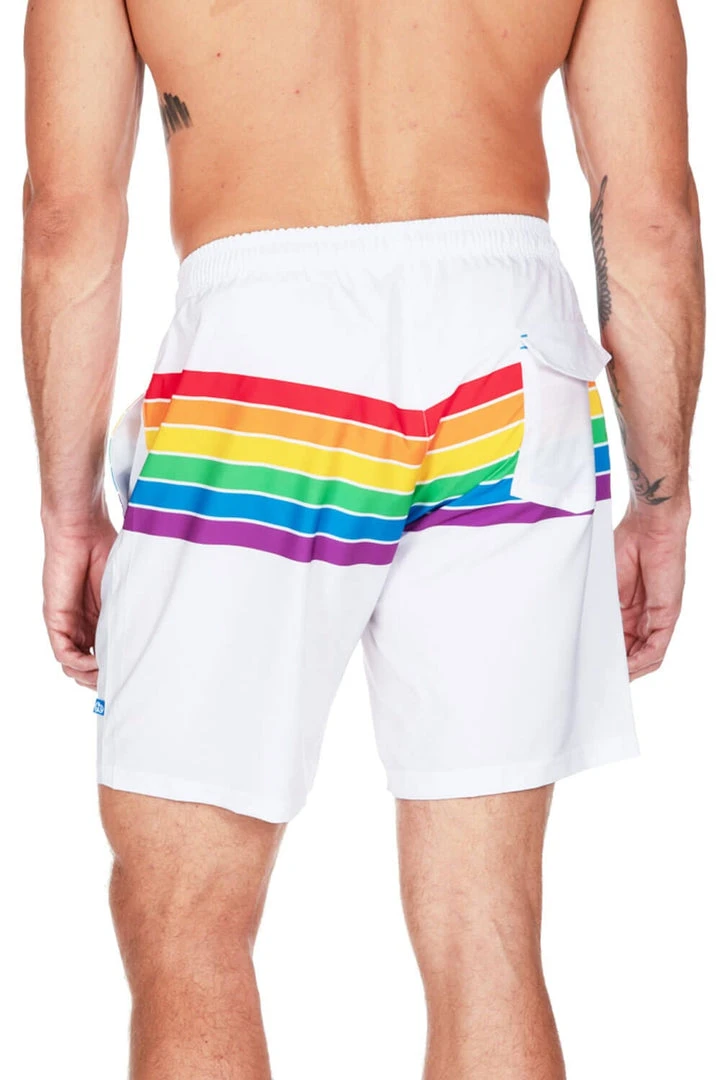 Tipsy Elves White Rainbow Stretch Swim Trunks - Men's Cut 6 Tipsy Elves White Rainbow Stretch Swim Trunks - Men's Cut