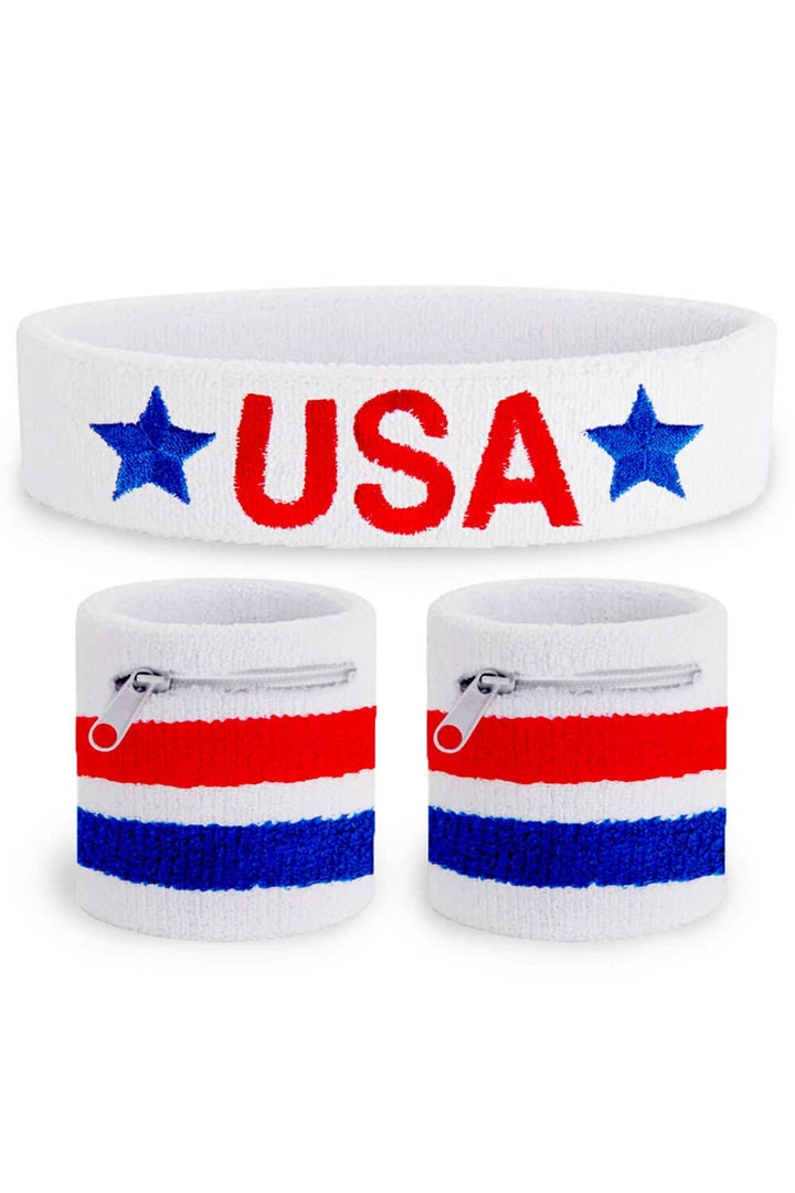 Tipsy Elves Stars And Sweat Zippered Sweatband Set Patriotic 3 Tipsy Elves Stars And Sweat Zippered Sweatband Set Patriotic