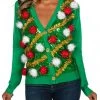 Tipsy Elves Women's Pom Party Ugly Christmas Cardigan 1 Tipsy Elves Women's Pom Party Ugly Christmas Cardigan